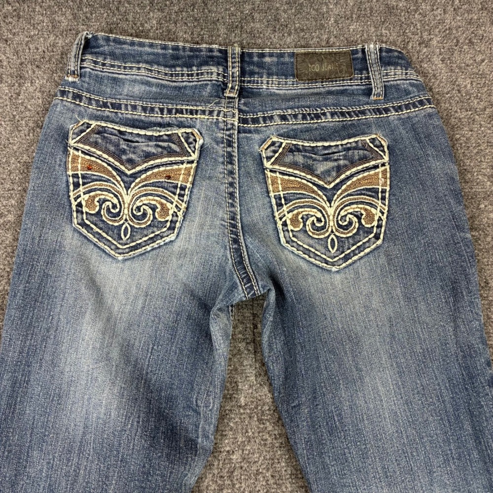 ZCO Jeans Womens Size 5 Blue Denim Skinny Embroidered Rhinestone Whiskered Wash